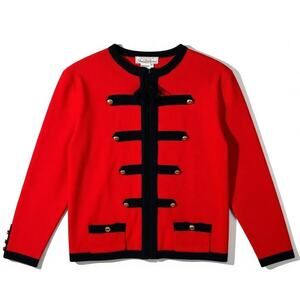 Saks Fifth Avenue 80s Zip Front Lambswool Sweater Red Black Size 14